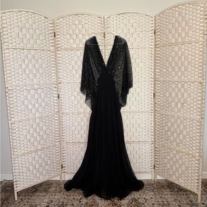 Black Sequin Evening Gown with Sheer Top